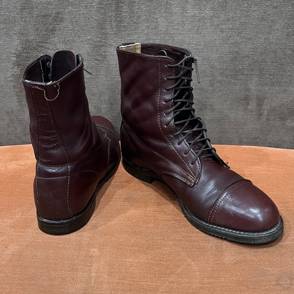 On Course Equestrian Horse Riding Boots Cap Toe Brown Leather Lace up Boots 9.5